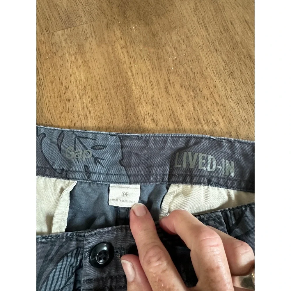 Gap Lived-In Mens Cargo Shorts Gray Tropical Leaf Print Size 34 Cotton Gorpcore - Picture 4 of 7